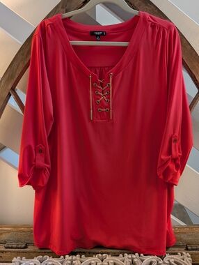Premise Bright melon Lace-Up Knit Tunic